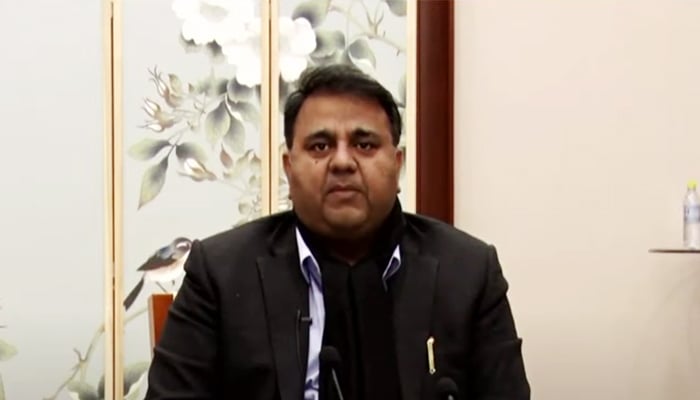 Minister for Information and Broadcasting Fawad Chaudhry addressing a press conference in Beijing on February 5, 2022. — YouTube