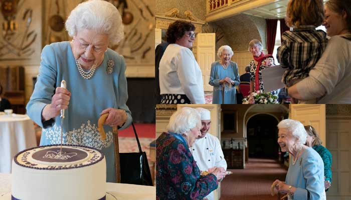 La regina taglia una torta per il suo giubileo di platino e riceve volontari