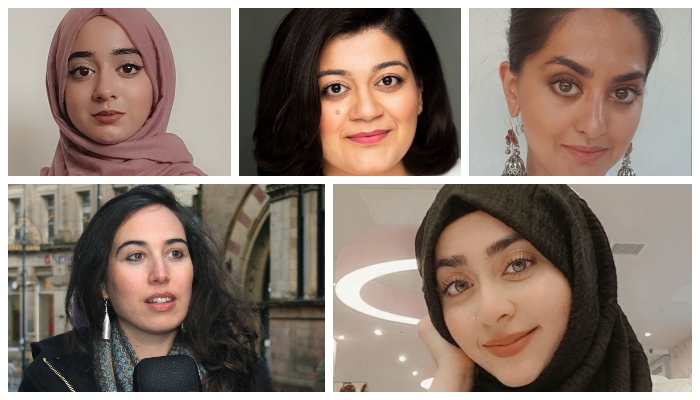 Haleema Ahmed (top left), Madiha Ansari (top centre) Pakeezah Zahoor(top right), Kirran Shah (bottom left), and  Zaynab Rasul (bottom left) were the five women from the United Kingdom who participated in “Producers of the Future: From Keighley to Karachi. — Bradford Literature Festivals website