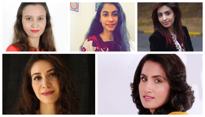 Nazhat Shakir (top left), Dur Bibi (top centre)Sana Khoja (top right),Wajiha Naqvi (bottom left), andIshrat Shaheen (bottom left) were the five women from Pakistan who participated in“Producers of the Future: From Keighley to Karachi. — Bradford Literature Festivals website