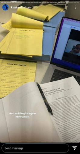 Kim Kardashian flaunts namesake notepads as she begins law studies