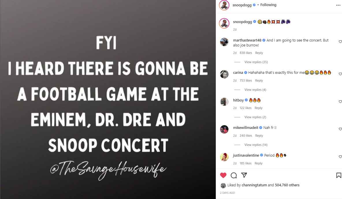 Channing Tatum reacts to Snoop Doggs Instagram post about Eminem