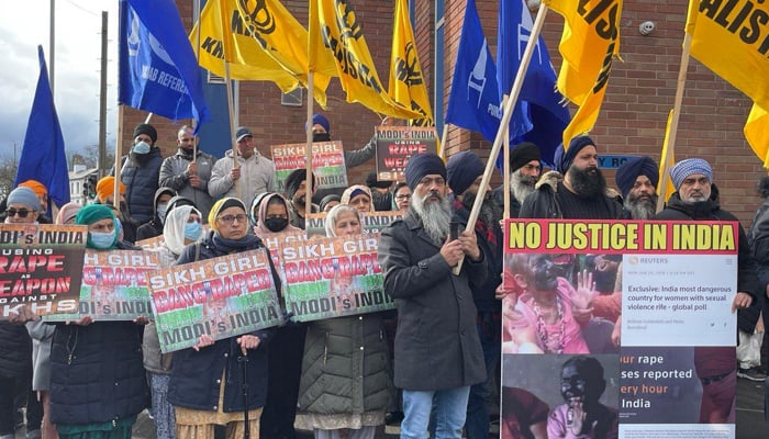 Pro-Khalistan group Sikhs For Justice can be seen protesting. — Photo by author