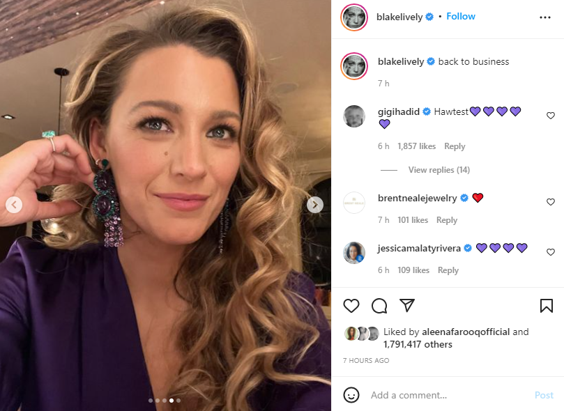 Blake Lively serves drop-dead gorgeous look in purple pantsuit, back to business