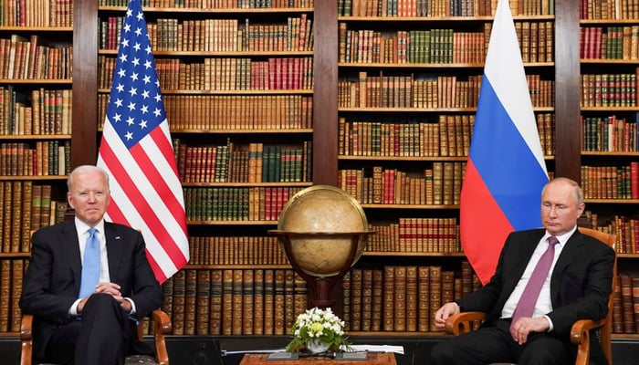 US President Joe Biden and Russias President Vladimir Putin meet for the US-Russia summit at Villa La Grange in Geneva, Switzerland, June 16, 2021. — Reuters