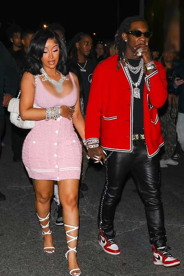 Cardi B flaunts her killer curves in stunning woollen dress as she attends Drakes show with Offset
