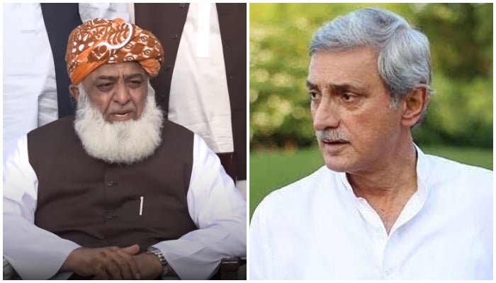 Pakistan Democratic Movement (PDM) chief Maulana Fazlur Rehman (L) and PM Imran Khans former confidante Jahangir Khan Tareen. — Twitter/AFP/File