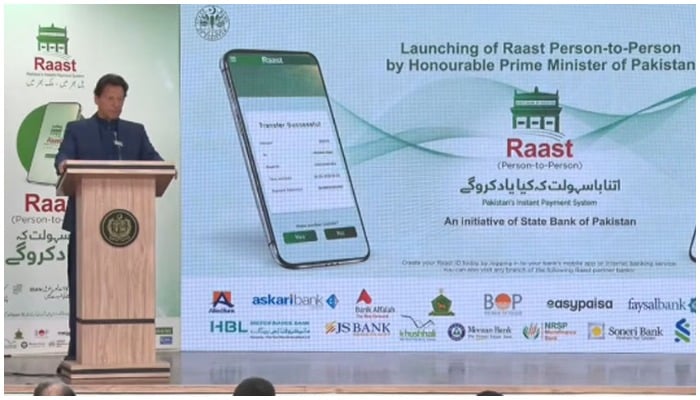 PM Imran Khan speaks at launch ceremony of Raast in Islamabad. Photo: Radio Pakistan