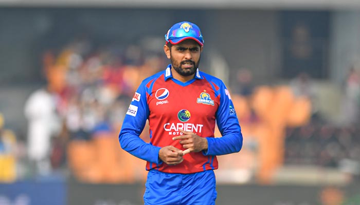 Karachi Kings skipper Babar Azam in action during Karachis match against Peshawar Zalmi at the Gaddafi Stadium, Lahore , on February 13, 2022. — PCB