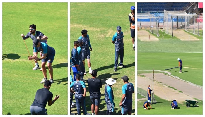 Pakistans Test squad training ahead of the Australia tour in Karachi, on February 17, 2022. — PCB