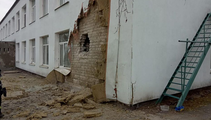 An exterior view shows a kindergarten, which according to Ukraines military officials was damaged by shelling, in Stanytsia Luhanska in the Luhansk region, Ukraine, in this handout picture released February 17, 2022. — Reuters