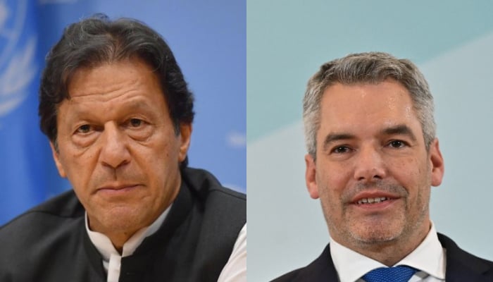Prime Minister Imran Khan (L) and Chancellor of Austria Karl Nehammer (R). — AFP