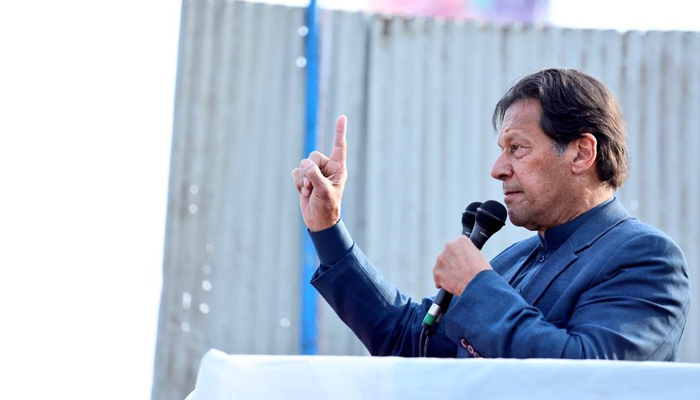 Prime Minister Imran Khan addressing a rally in Mandi Bahauddin, on February 18, 2022. — Twitter