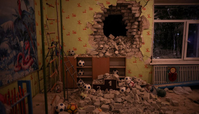 An interior view shows a kindergarten, which according to Ukraines military officials was damaged by shelling, in Stanytsia Luhanska, in the Luhansk region, Ukraine, February 17, 2022. &mdash; Reuters