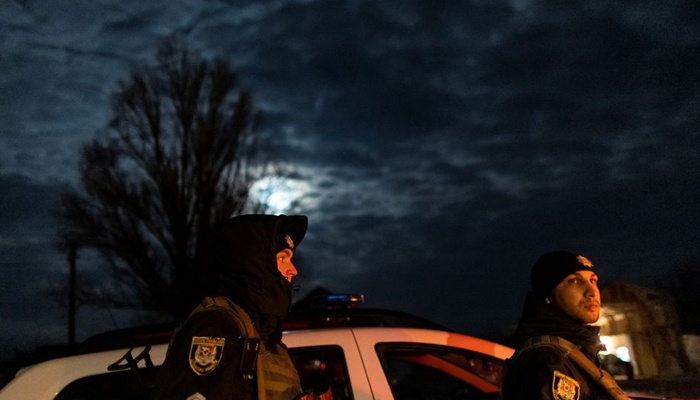 Service members of the Ukrainian Police forces are seen at an airfield near Stanytsia Luhanska, in the Luhansk region, Ukraine, February 17, 2022. &mdash; Reuters