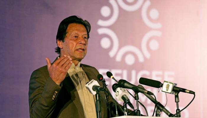Prime Minister Imran Khan speaks during an international conference on the future of Afghan refugees living in Pakistan, organized by Pakistan and the UN Refugee Agency in Islamabad, Pakistan February 17, 2020. — Reuters