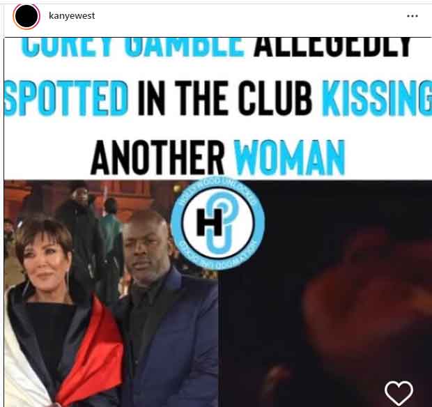 Screenshot of Kanyes deleted Instagram post targeting his mother-in-law