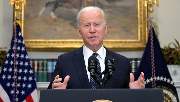 US President Joe Biden delivers a national update on the situation at the Russia-Ukraine border at the White House in Washington, DC, February 18, 2022. Photo &mdash;Jim WATSON / AFP