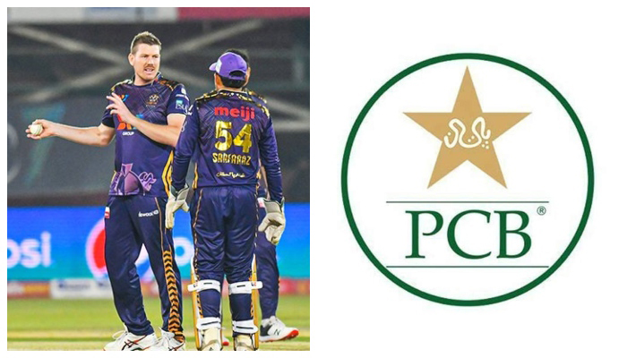 James Faulkner, the Aussie all-rounder who represented Quetta Gladiators in Pakistan Super League (PSL) 2022 (left) and the logo of thePakistan Cricket Board. — PCB/Twitter/File