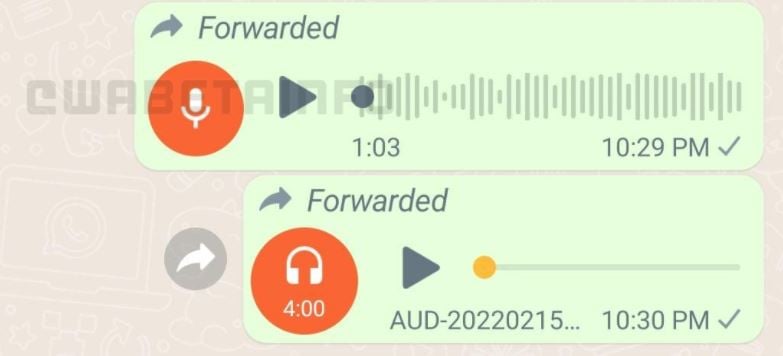 Screenshot provided by WABetainfo shows how a forwarded voice note would appear in chats.