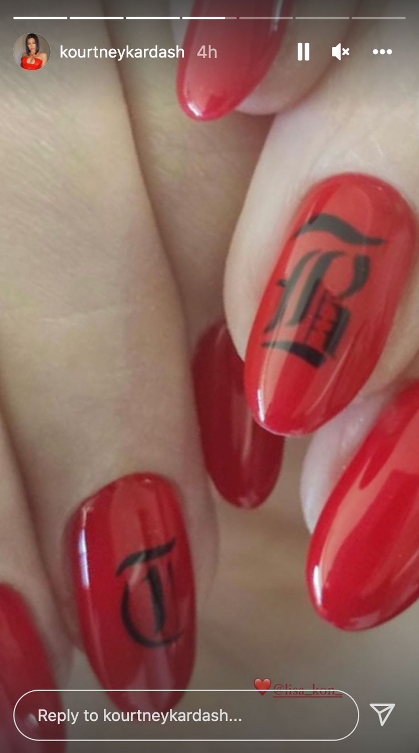 Kourtney Kardashian gets her fiancé Travis Barkers initials crafted