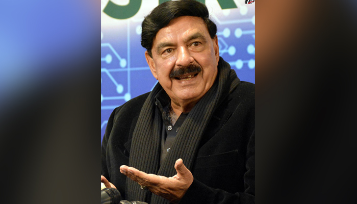 Interior Minister Sheikh Rashid Ahmed speaks during a press conference at media centre of the Ministry of Interior. — INP
