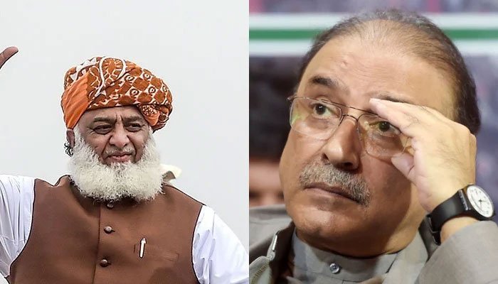 Jamiat-e-Ulema Islami (JUI) chiefMaulana Fazlur Rehman (L) and former president Asif Ali Zardari (R). — AFP/File