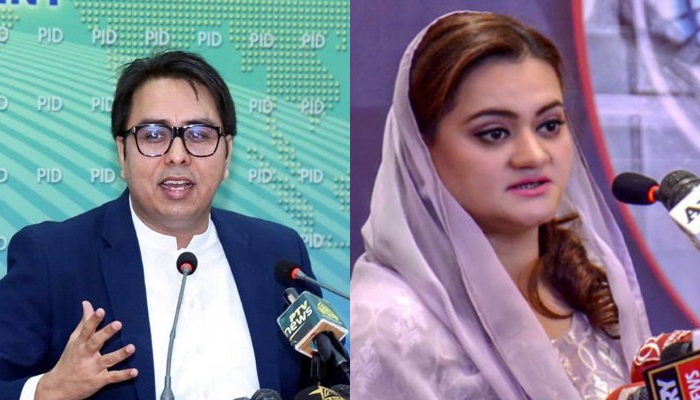 Special Assistant to Prime Minister on Political Communication Shahbaz Gill and PML-N spokesperson Marriyum Aurangzeb. — PiD/AFP