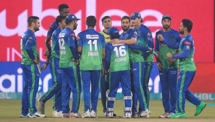 Multan Sultans team celebrating after taking aw wicket — PCB