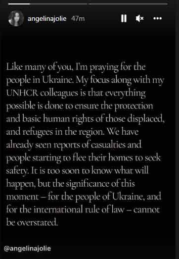 Angelina Jolie reacts to Russian invasion of Ukraine