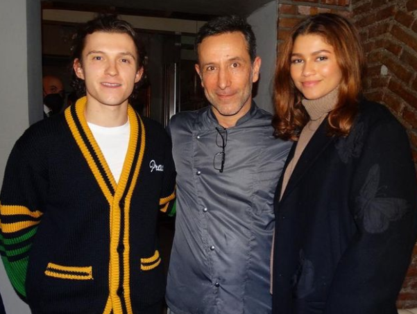 Tom Holland and Zendaya posed with restaurants chef Francesco Panella