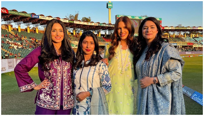 Sports presenters Zainab Abbas (L) Urooj Mumtaz (CL) Erin Holland (CR) and Marina Iqbal (R) — Instagram/zabbasofficial