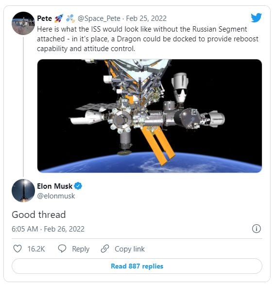 Elon Musk declares SpaceX will save ISS after Russia threat