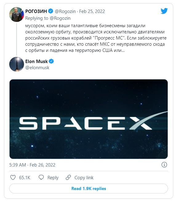 Elon Musk declares SpaceX will save ISS after Russia threat