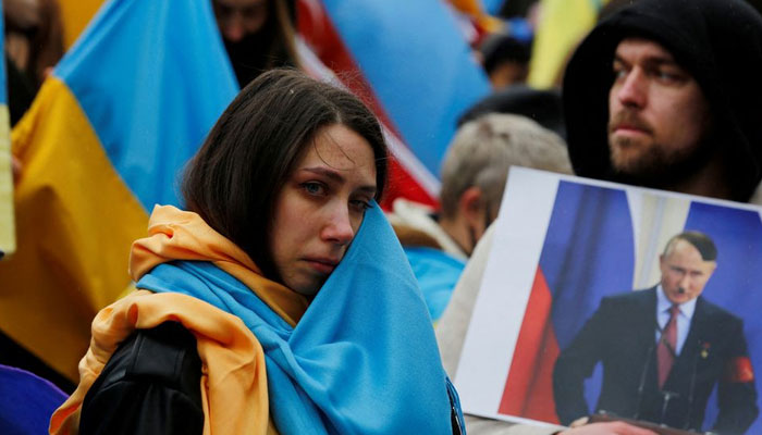A woman reacts as she takes part in an anti-war protest, following Russias invasion of Ukraine, in Istanbul, Turkey on February 28, 2022. — Reuters/File