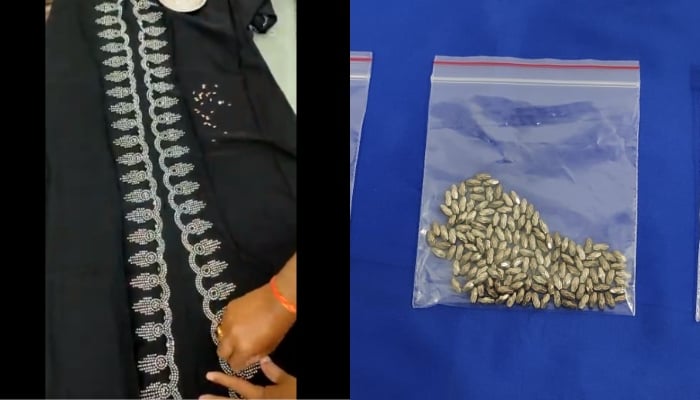 Hyderabad Customs caught a man smuggling gold stitched onto a burqa at the airport. — Screengrab/Twitter