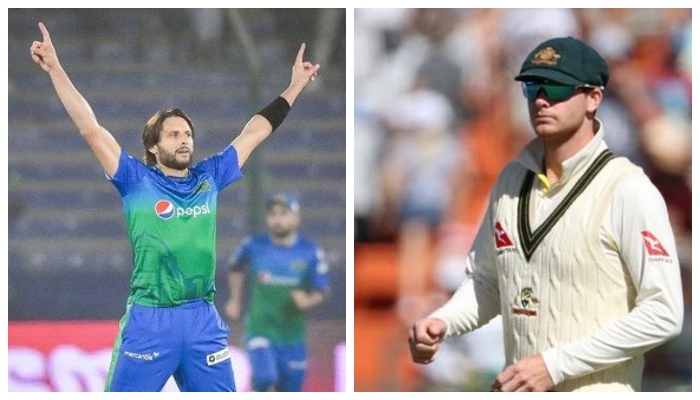 Former Pakistan captain Shahid Afridi and Australian batsman Steve Smith. — PCB/Reuters/File