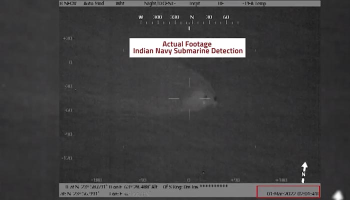 An Indian submarine can be seen in this screengrab taken from a video released by the Inter-Services Public Relations (ISPR). — ISPR