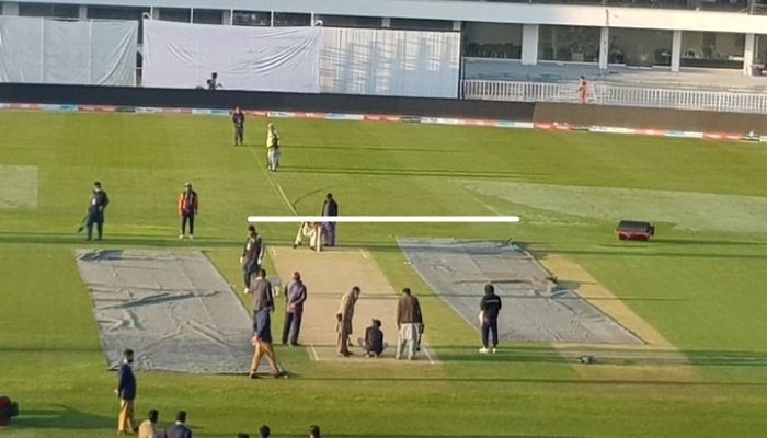 Ground staff working at the Pindi Cricket Stadium.-Picture courtesy Danyal Rasool