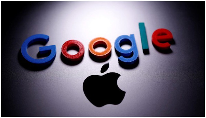 A 3D printed Google logo is placed on the Apple Macbook in this illustration taken April 12, 2020. — Reuters