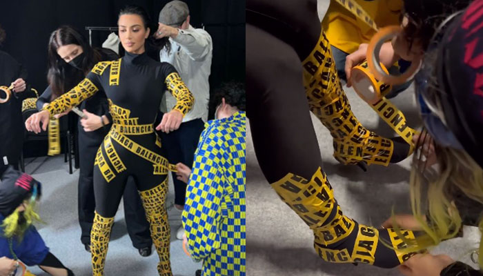 Kim Kardashian on Her BTS Balenciaga Tape Outfit