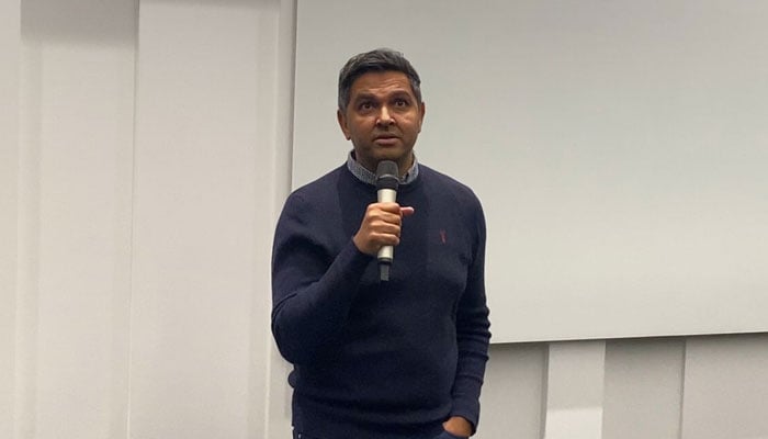 Ex-CEO PCB Wasim Khan MBE speaking at the University of Warwick in United Kingdom — Provided by the reporter