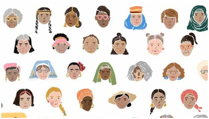 Screengrab of Google doodle animation depicting culturally diverse women.