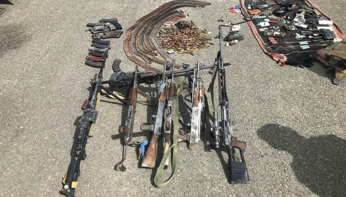 Image showing arms and ammunitions recovered from the terrorists hideout in Balochistan. — ISPR