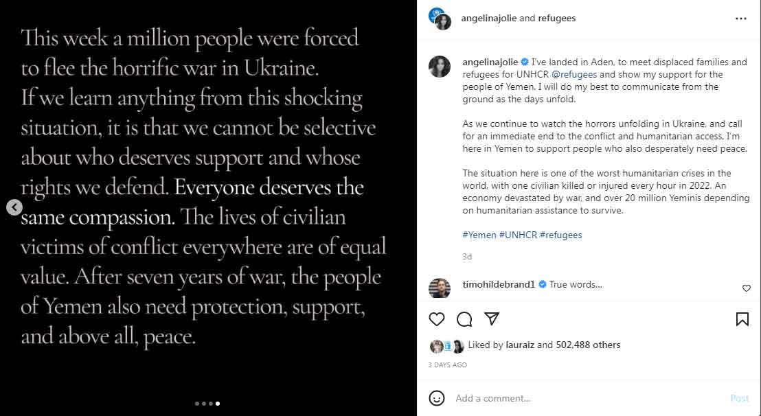 Bella Hadid agrees with Angelina Jolie on her stance on civilian victims of war