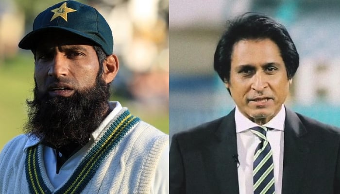 Pakistan teams batting coach Mohammad Yousaf (L) and Pakistan Cricket Board (PCB) chairman Ramiz Raja (R). — AFP/Twitter