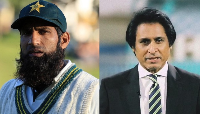 Pakistan teams batting coach Mohammad Yousaf (L) andPakistan Cricket Board (PCB) chairman Ramiz Raja (R). — AFP/Twitter