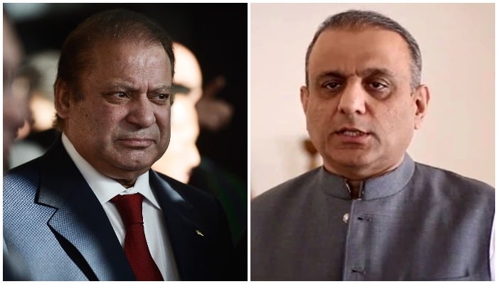 PML-N supremo Nawaz Sharif (L) and estranged PTI leader Aleem Khan. — Twitter/AFP