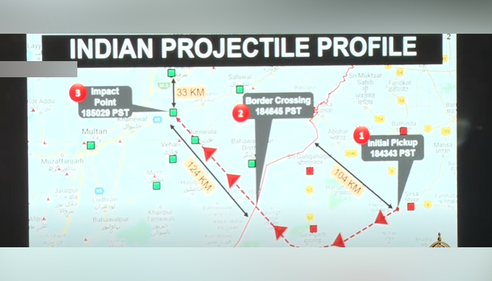 A timeline of the Indian missile that entered Pakistan airspace, on March 9, 2022. — Screengrab via PTV News Live