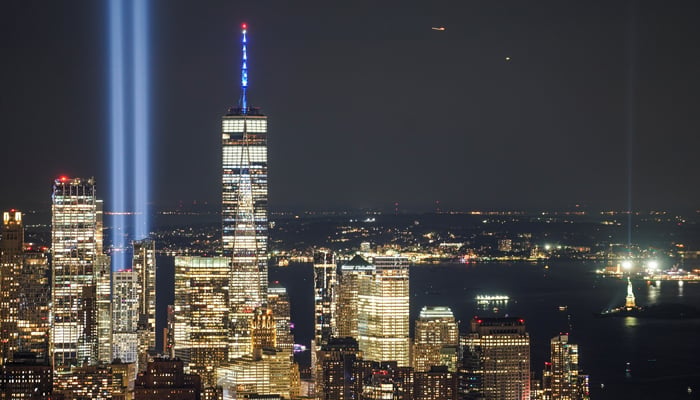 The Tribute in Light art installation is seen from Empire State Building, commemorating the 20th anniversary of the September 11, 2001 attacks, in New York City, New York, US, September 11, 2021. — Reuters